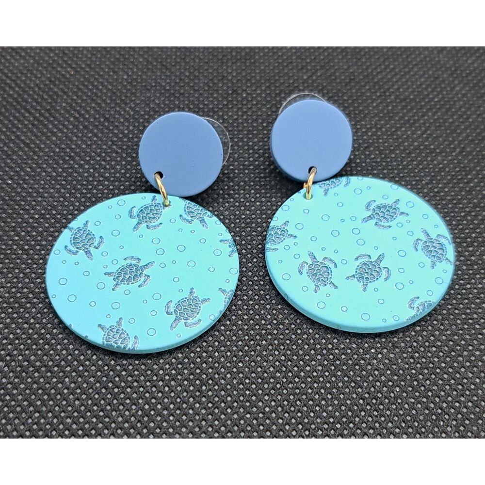 Sea Turtle Duo Tone Dangle Earrings – Blue & Aqua | New Without Tag